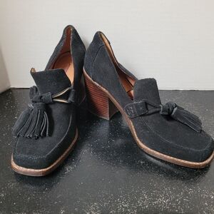 Shellys London Greenford Black Suede Heeled Loafers